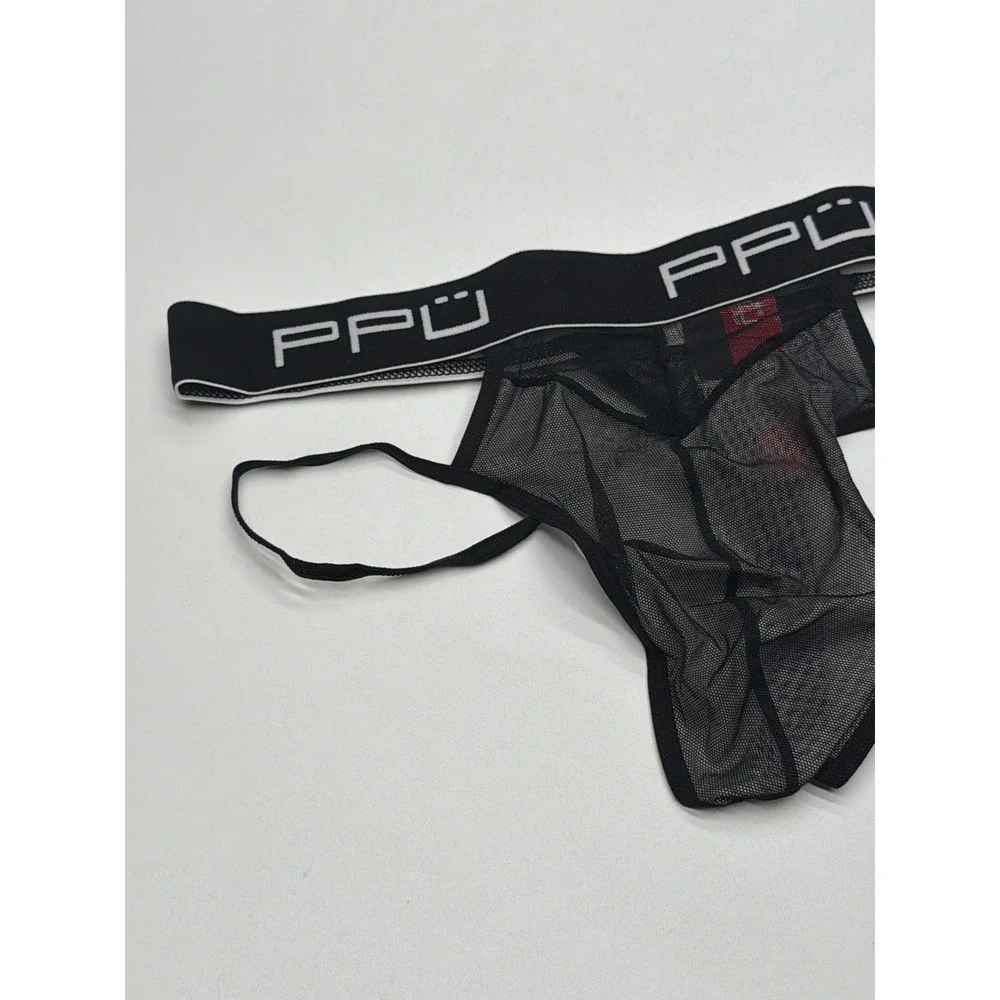 PPU UNDERWEAR Men's Black Mesh Jockstrap‎ Thong Underwear Size XL NWT